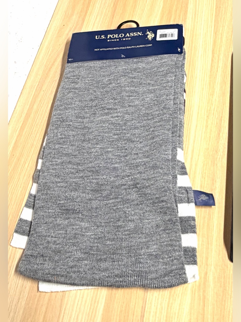 U.S. Polo Assn. Navy and Gray Striped winter hat and scarf - Picture 2 of 3